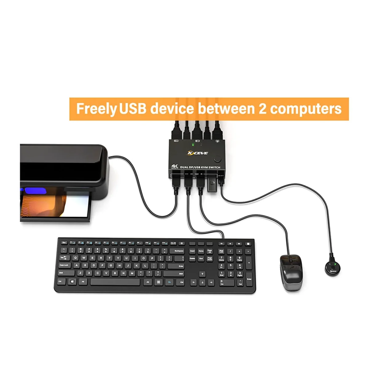 

T05C-KCEVE DP KVM Switch Dual Monitor Displayport 1.4 Extended Monitor 2 Computers Shared Keyboard Mouse Printer Monitor