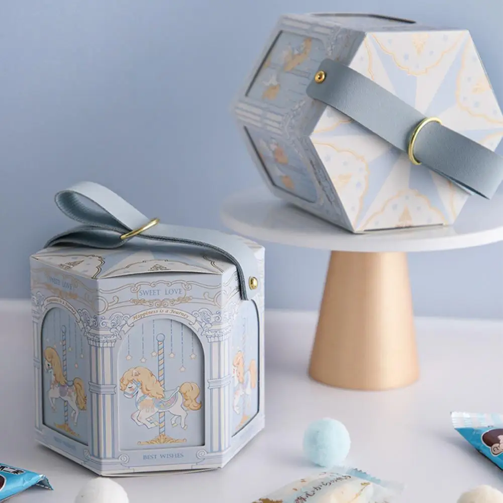 Hexagonal Stylish Children Birthday Cute Gift Bag with Carrying Handle Candy Holder Cartoon Print for Guests