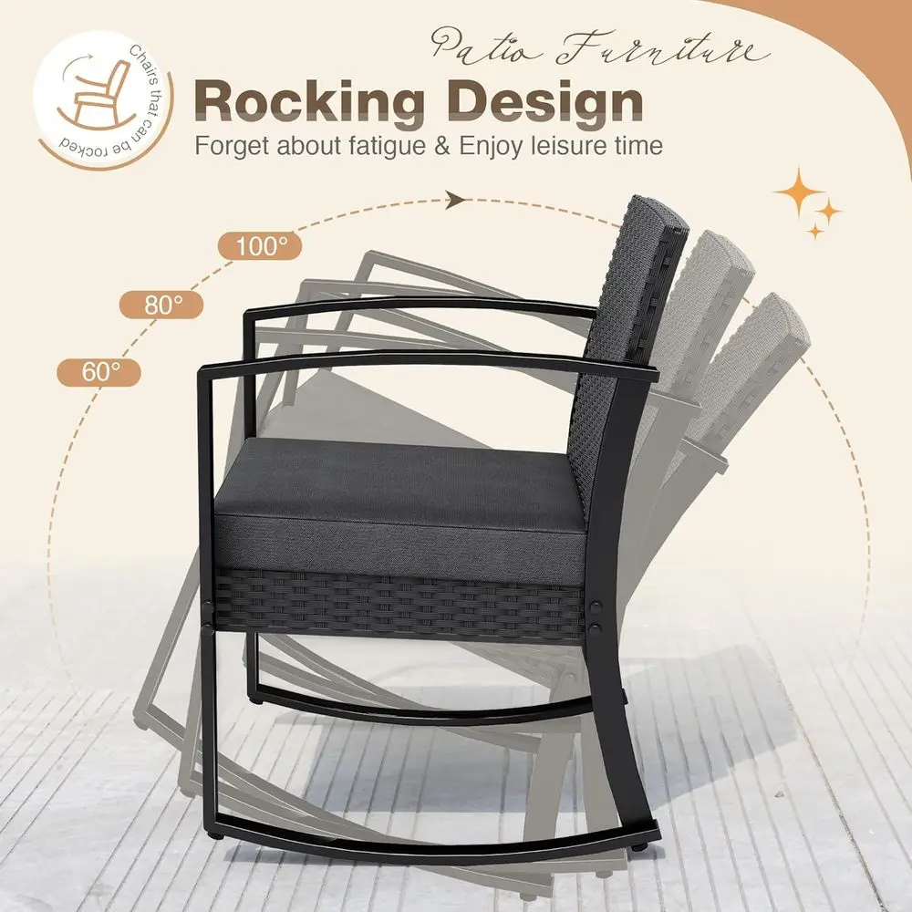 3 Pieces Outdoor urniture Set Patio Bistro Rocking Chairs with Glass Coee Table or Pool Beach Backyard Balcony Porch Deck Garden