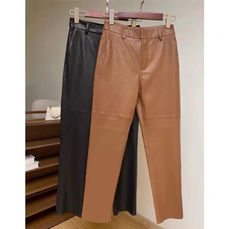 Genuine leather pants~2024 Spring and Autumn fashionable new style~Thickened elastic lambskin slimming three-dimensional cut