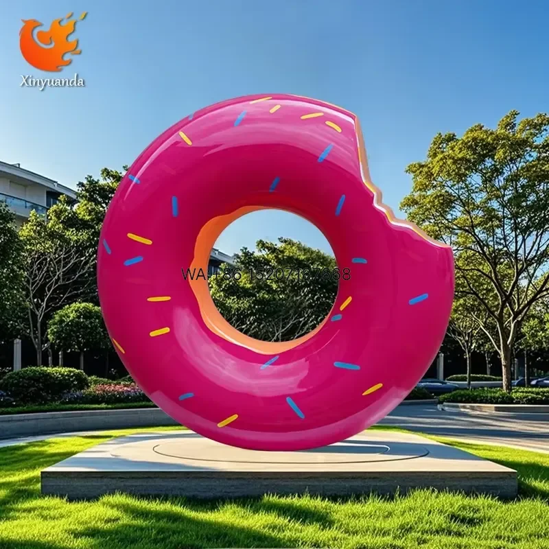 Wmwmnu for FRP Painted Candy Style Donut Sculpture Red Punch Floor Ornaments for Shopping Malls Cake Shops Cartoon Fiberglass