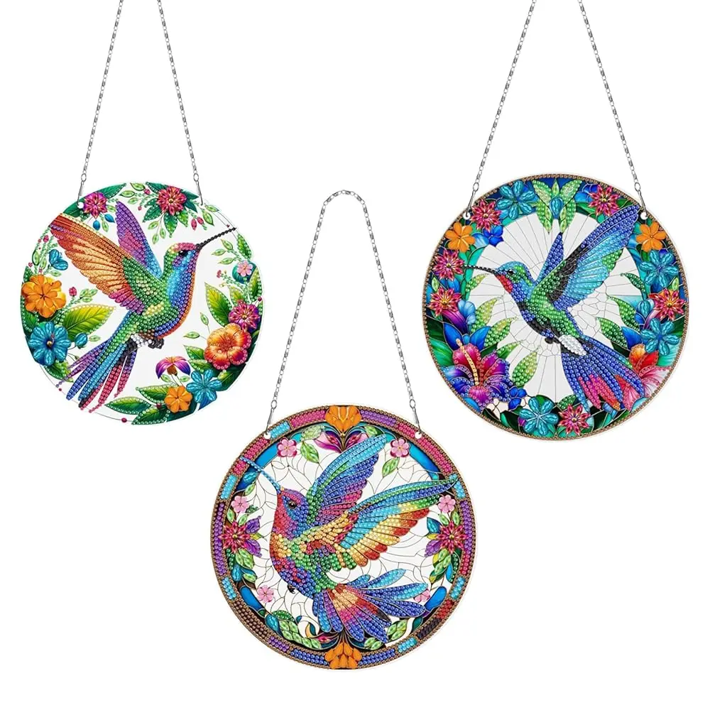 

3 PCS Diamond Painting Ornaments Colorful Bird Special Crystal Gem Craft Painting Set Bird Diamond Art Ornaments for Adult H