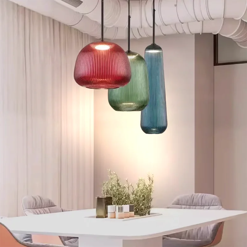 

Retro Glass Pendant Light Medieval Colorfull Hanging Lamp For Restaurant Living Room Bar Bedroom LED Vintage Creative Chandelier