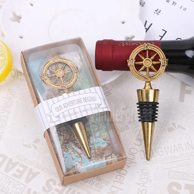 

Travel Theme Wedding Souvenirs Party Favors Bronze Compass Wine Bottle Stoppers Bar Tool Christmas Gifts