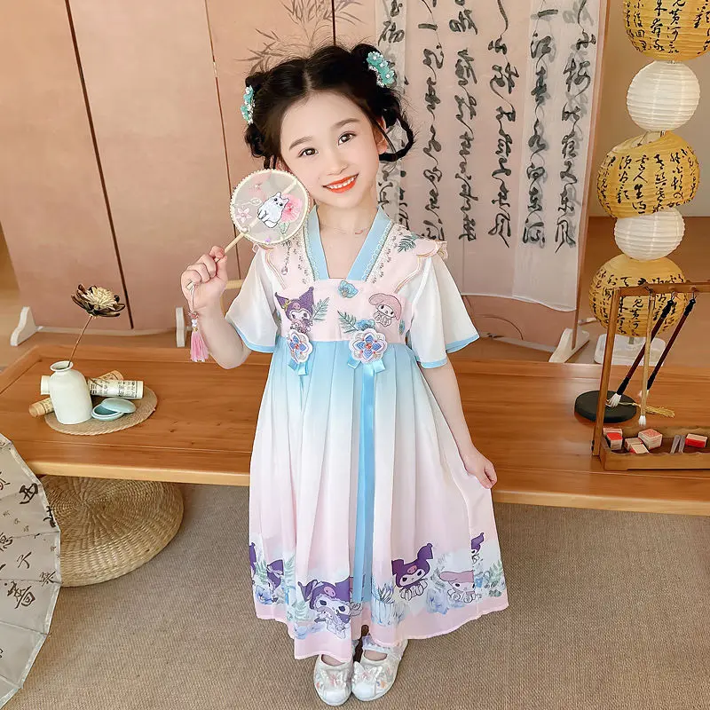 Sanrioed My Melody Girls Dress Summer sanirios Kuromi Hanfu vestiti antichi per bambini cinesi manica corta abito da principessa regalo