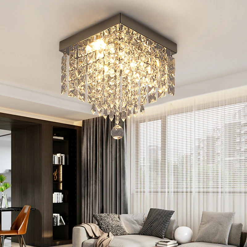 Modern K9 Crystal Chandelier Led For Dining Room Stainless Steel Ceiling Lamp Light Fixture Kitchen Lustres Luminaire Pendant