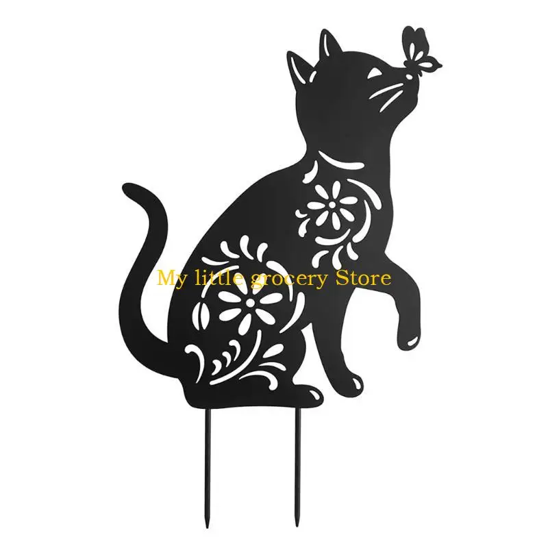 

D5BD 1/2 шт. металлические садовые декоры для кошек, силуэты черных кошек, уличные кошачьи колья для уличных скульптурных
