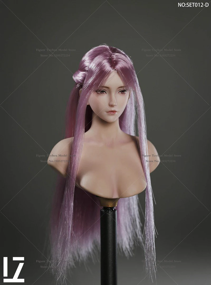 LZ TOYS-Femme Soldat Zéro Tête Délicate Sculpte, Vert, Violet, Cheveux Longs Raides, Modèle de Décoration pour Corps de Figurine 12 ", SET012, 1/6