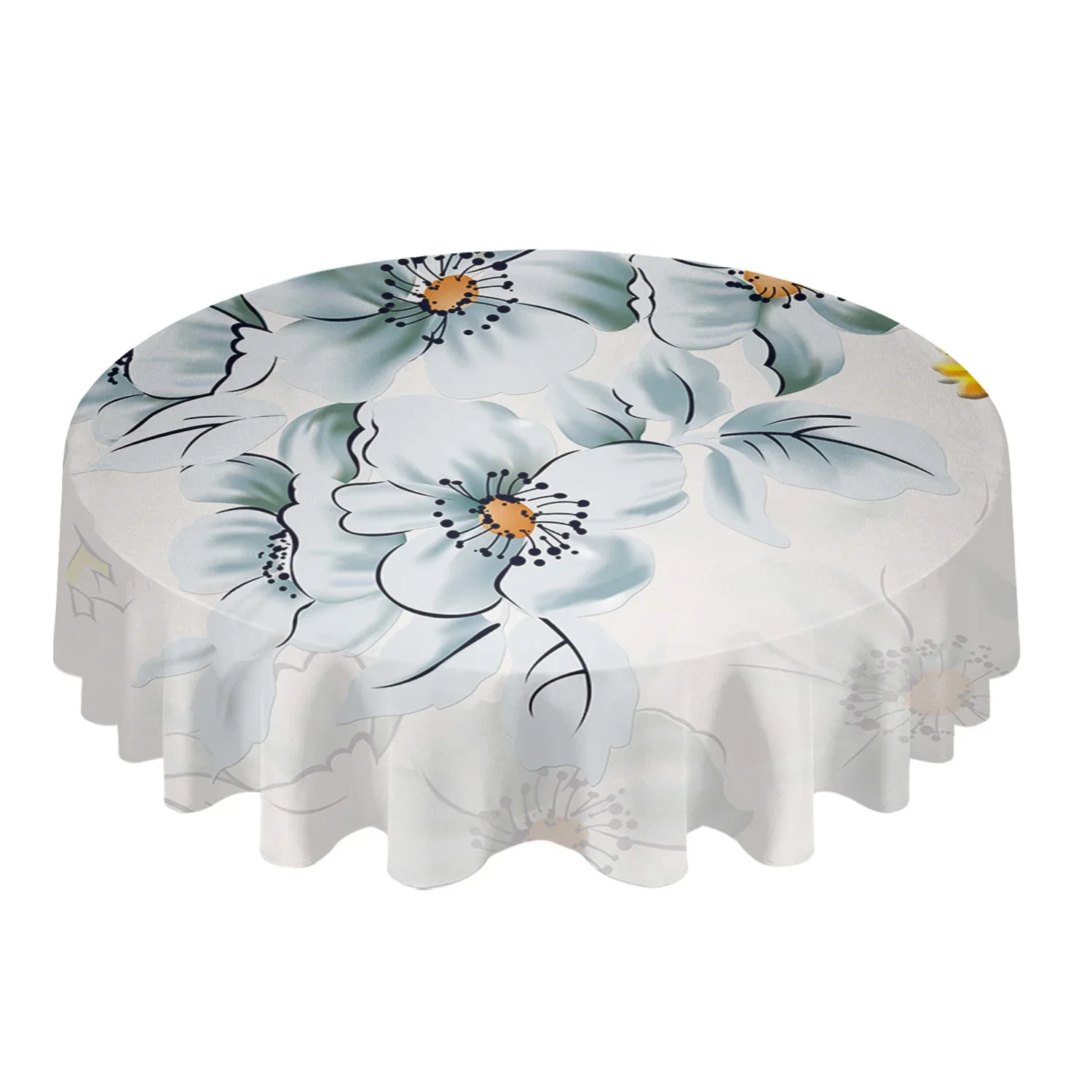 Flower Gradient Leaves Waterproof Tablecloth Tea Table Decoration Round Table Cover for Kitchen Wedding Party Home Dining Room