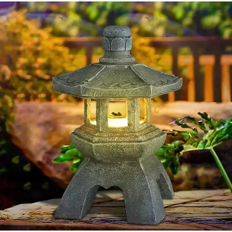 Imagem -05 - Outdoor Solar Powered Led Pagoda Estátua Decoração Jardim Japonês Lanterna Zen Luz Flickering