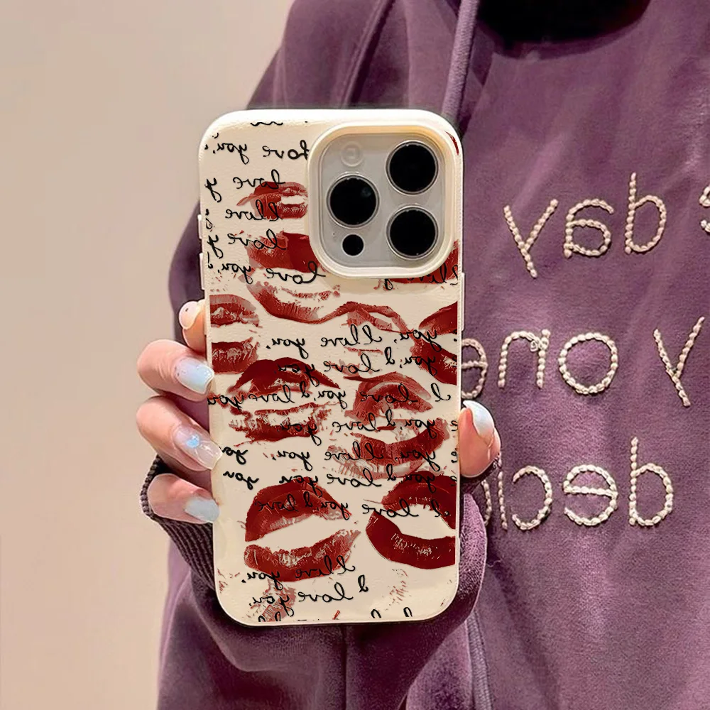 Bright Red Lips Leather Phone Case For iPhone 17 Pro Max 11 16 15 12 13 14 Plus Air Soft Shockproof Silicone Cover Funda - view 3