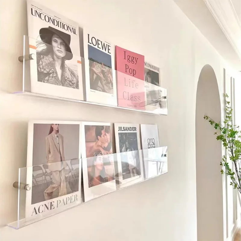 2Pcs Acrylic Newspapers Book Magazine Children's Picture Mounted Decoration Shef Transparent Records Rack 1pcs INS Storage Wall - view 3