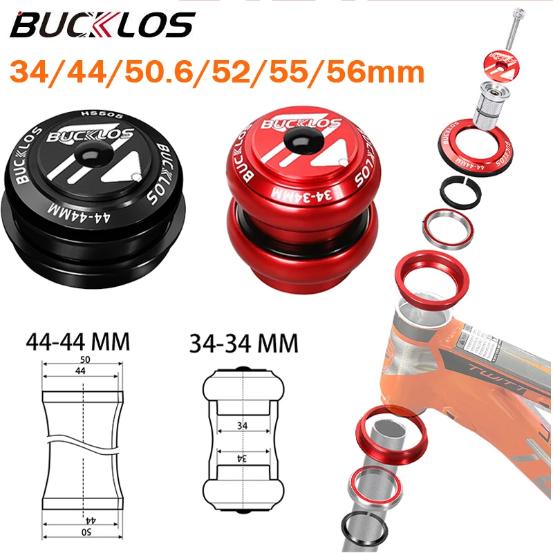 BUCKLOS MTB Bicycle Headset 44/50.6mm Straight Tube Fork Steering Bearing Headset 34/52/55/56mm Bike Bearing Headset 1-1/8