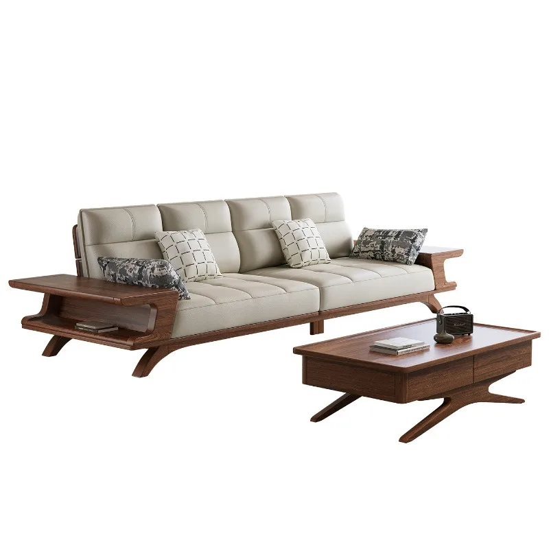 Black walnut solid wood sofa combination living room princess solid wood sofa