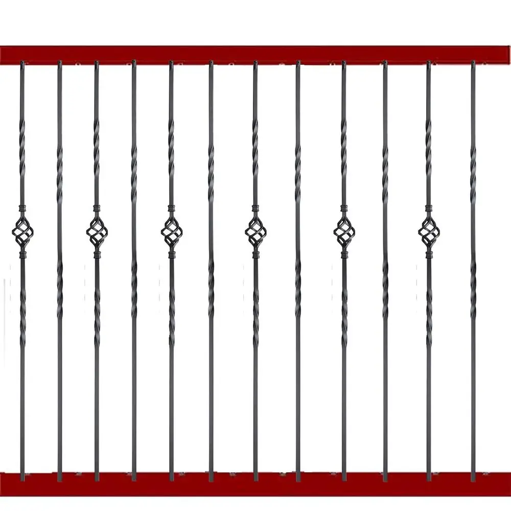 

Half-Square Wrought Iron Balusters, Single Basket Double Metal Spindles for Indoor Stairs, Pack of 12, New Artistic Textured Bla