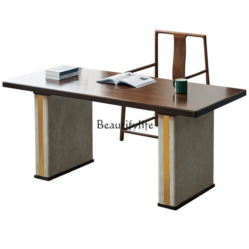 LJYBlack walnut two-piece set Nordic solid wood simple modern log desk