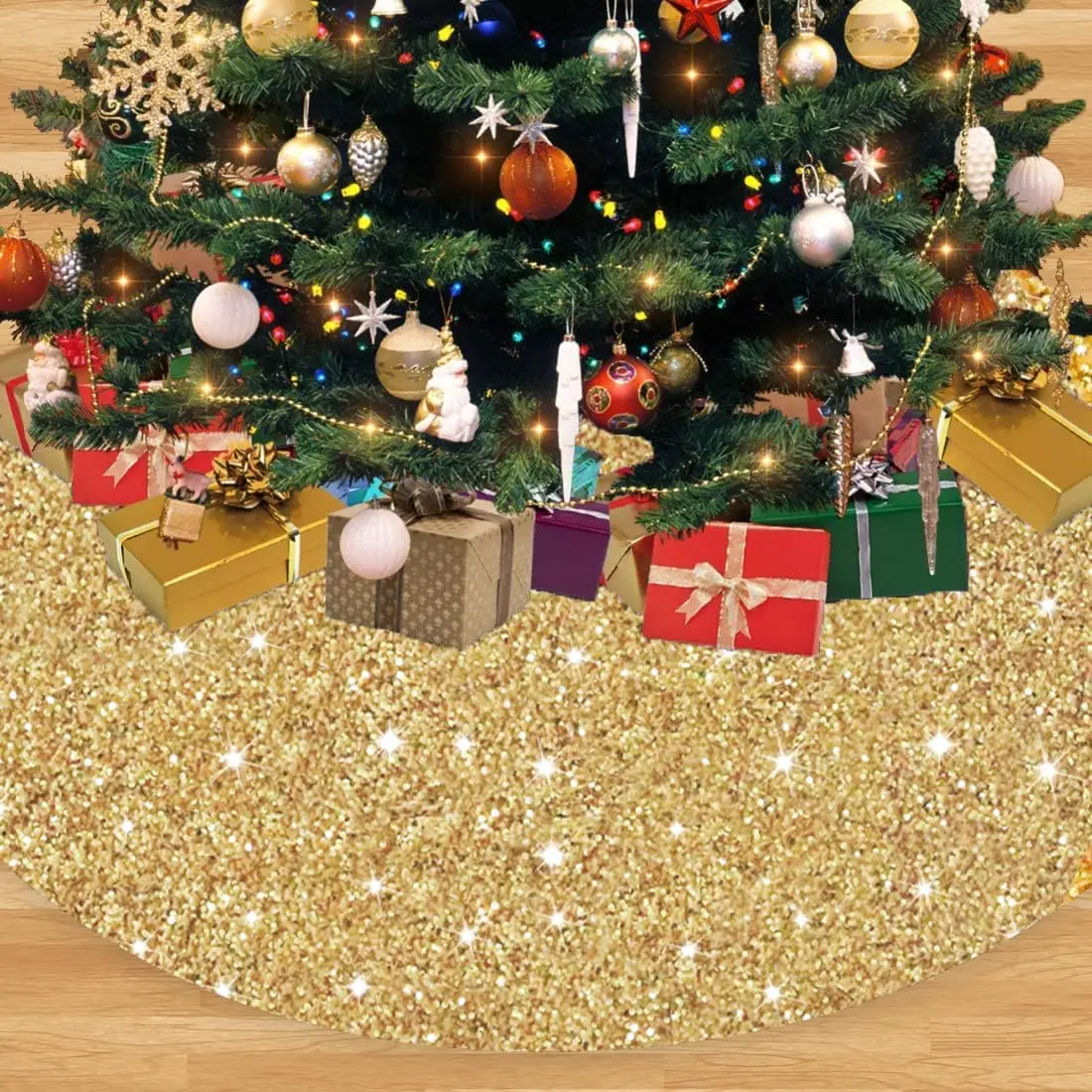 Christmas Tree Skirts Sparkly Tree Skirt Carpet Round Gold Sequin Floor Mat Xmas Festive Home Christmas Tree Decorations