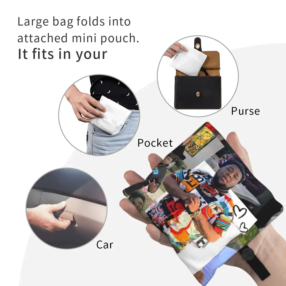 Rod Wave Portable Tote Shopping Bags Foldable Shopper Bag Grocery Handbag Shoulder Bag