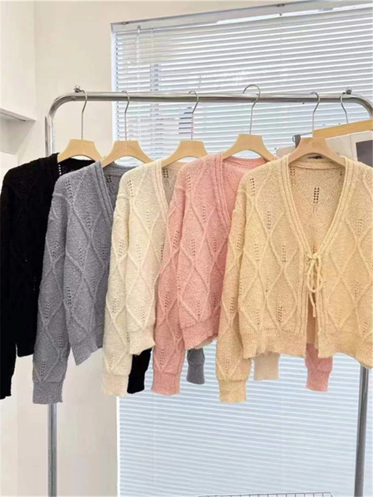 Colorfaith SWC6785JX New 2024 Chic Vintage Elegant Korean Fashion Knitting Cardigans Women Autumn Winter Sweaters Short Tops