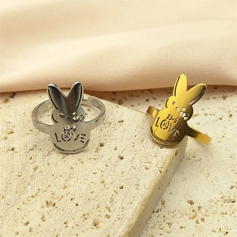 Lil Peep Love Rabbit Sad for Love Rings For Women Men Stainless Steel Music Animal Open Ring Jewelry anillos mujer R46S01