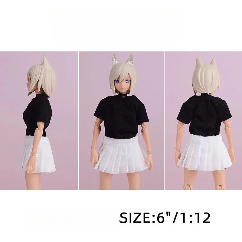 1/12 Scale Action Figures Pure Color T-shirt Hoodie JK Pleated Skirt Clothing Model for 6Inch SHF Female Soldier Body