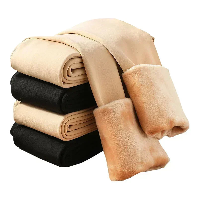 Colorful Fleece Lined Tights Winter Women Thermal Pantyhose for Female Panty Polar Skin Black Effect Stockings Thermal Leggings