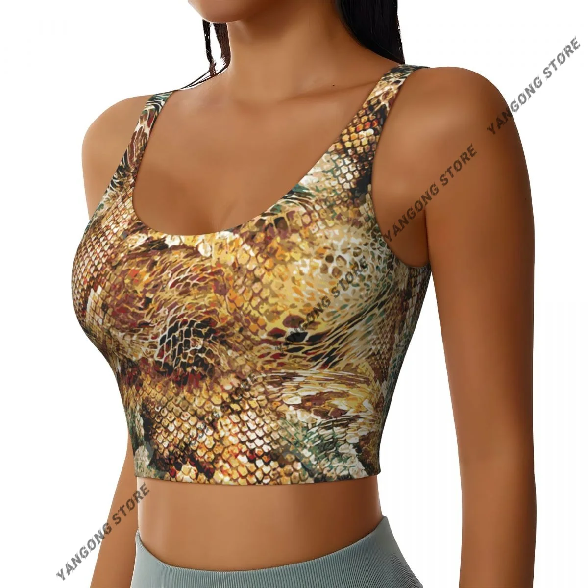 Women Sexy Sports Vest Snake Skin Female Streetwear Sport Lingerie Tee Crop Top