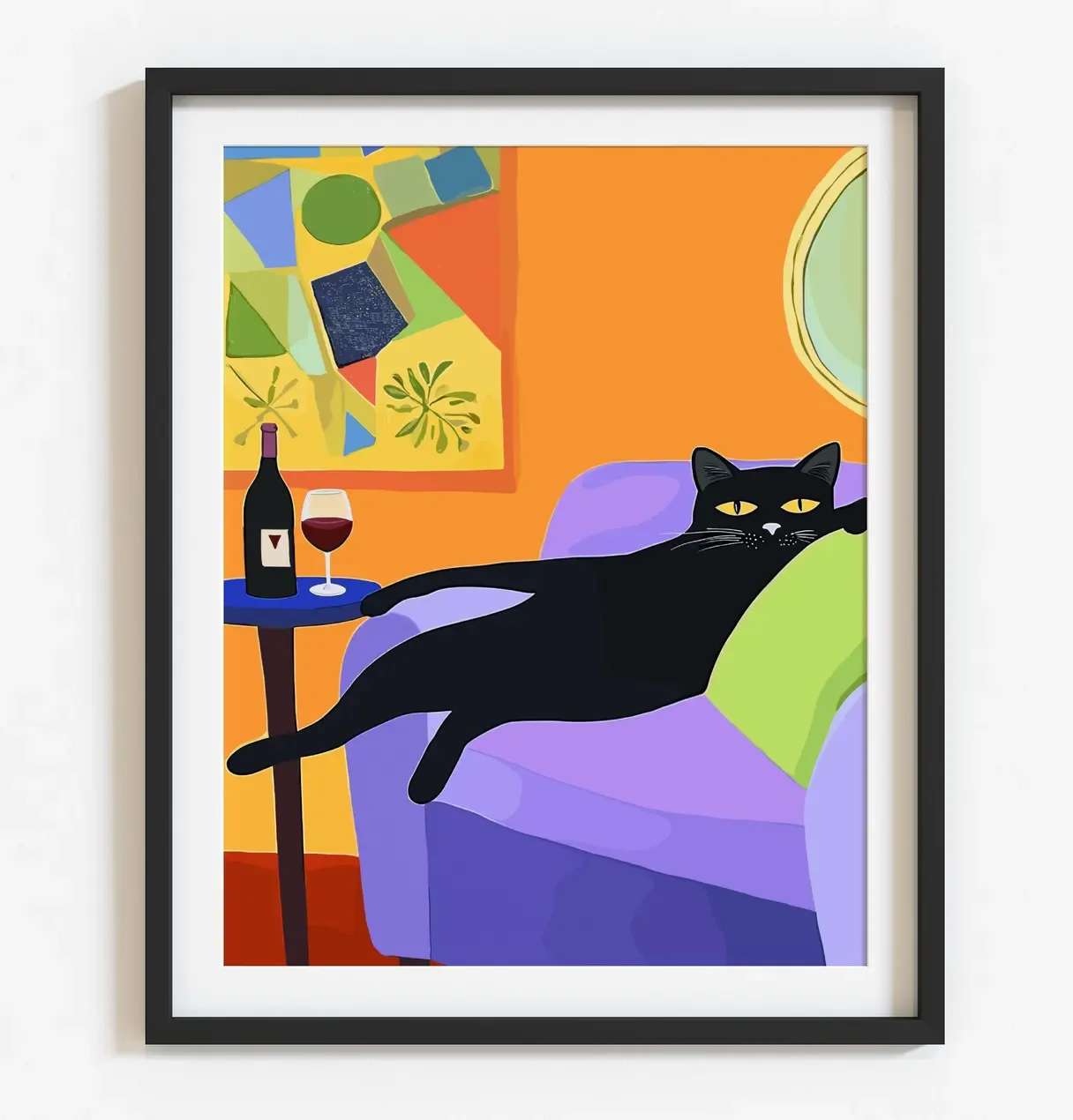 Retro Black Cat Wine Wall Art Bar Cart Decor Cocktail Art Wine Bar Decor Vintage Mid Century Black Cat Print Eclectic Wall Ar
