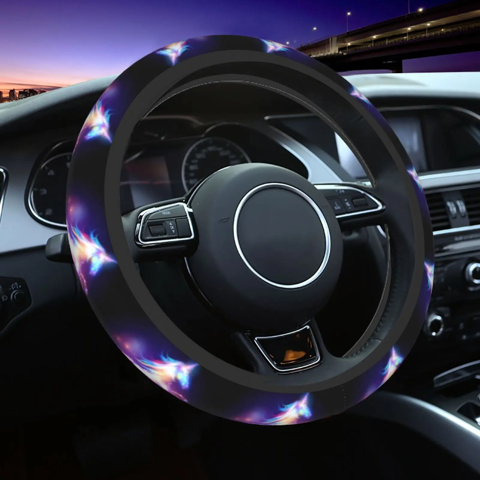 Unicorn Fantasy Print Steering Wheel Cover Funny Anti-Slip Car Accessories for Men Women Universal 15 Inch Fit Most Vehicles