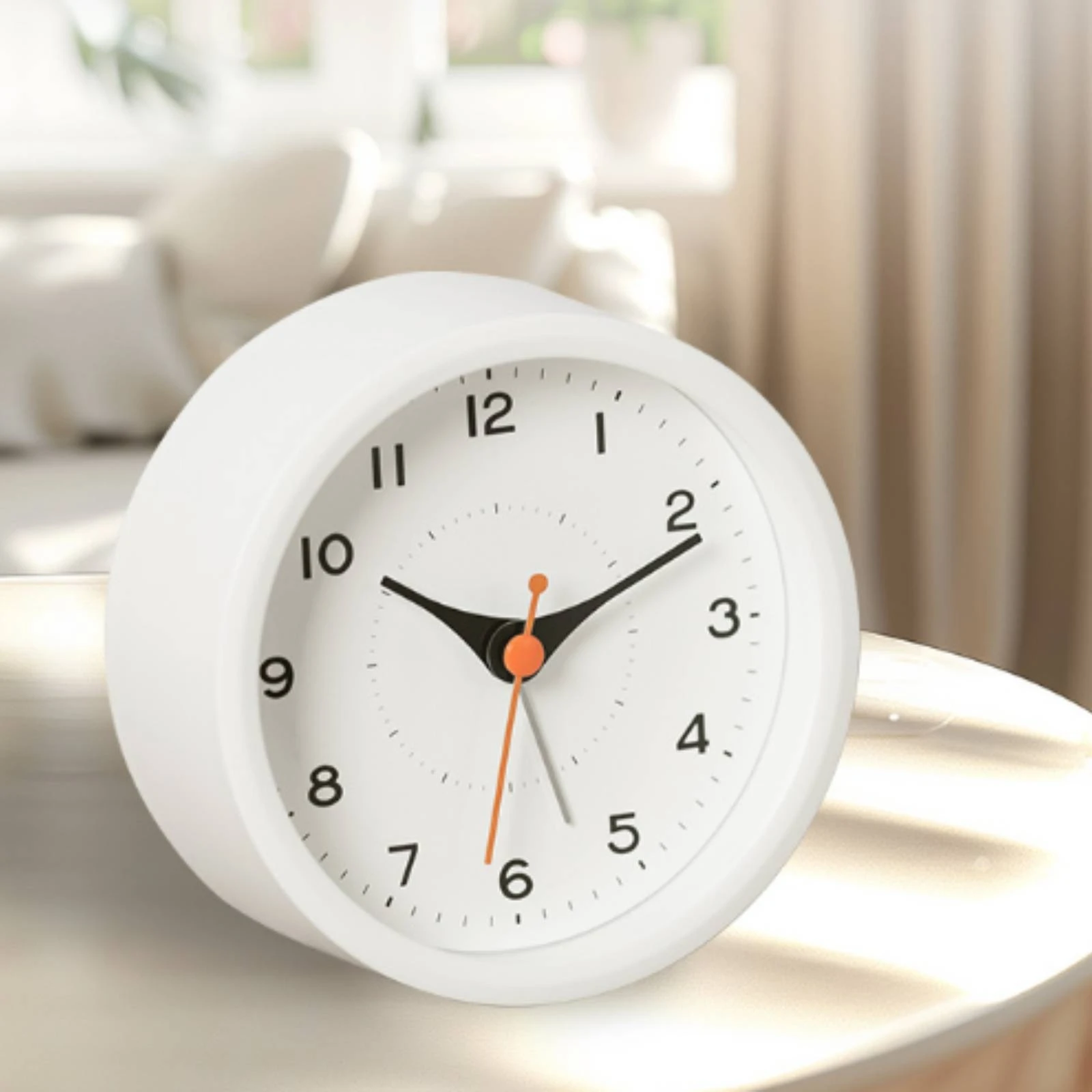 Analog Alarm Clock Easy-to-Read Round Table Clock Minimalist Cordless for Students, Bedroom, Office Desk