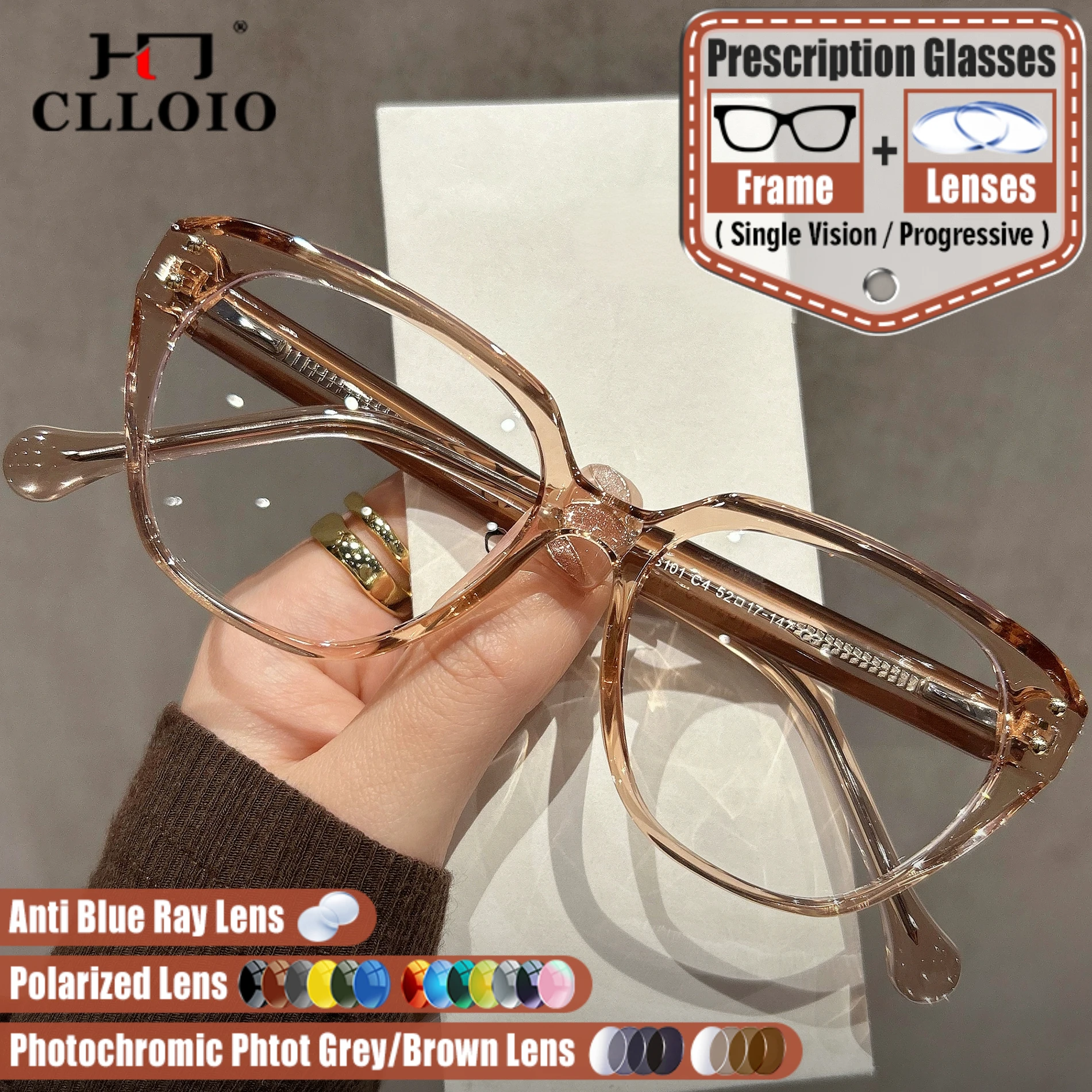 

CLLOIO New Geometric Cat Eye Prescription Glasses Women Optical Myopia Glasses Blue Light Light Progressive Computer Eyeglasses