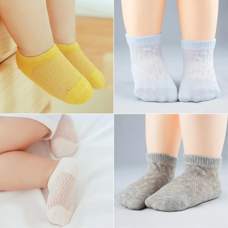 جوارب J15U صيفية للأطفال قصيرة للكاحل من القطن الشبكي الرقيق للجنسين بلون سادة مجوف للأطفال الصغار #3