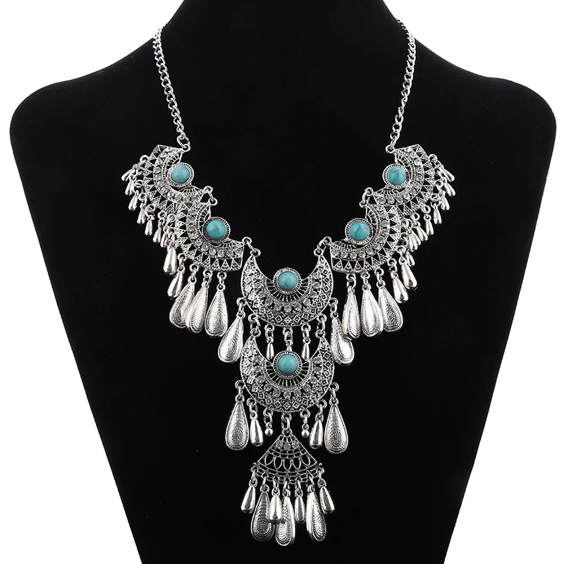 Fashion Ethnic Gypsy Bohemian Choker Necklace For Women Beads Drop Tassel Vintage Big Statement Collier Femme Party Jewelry