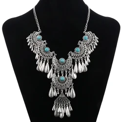 Fashion Ethnic Gypsy Bohemian Choker Necklace For Women Beads Drop Tassel Vintage Big Statement Collier Femme Party Jewelry