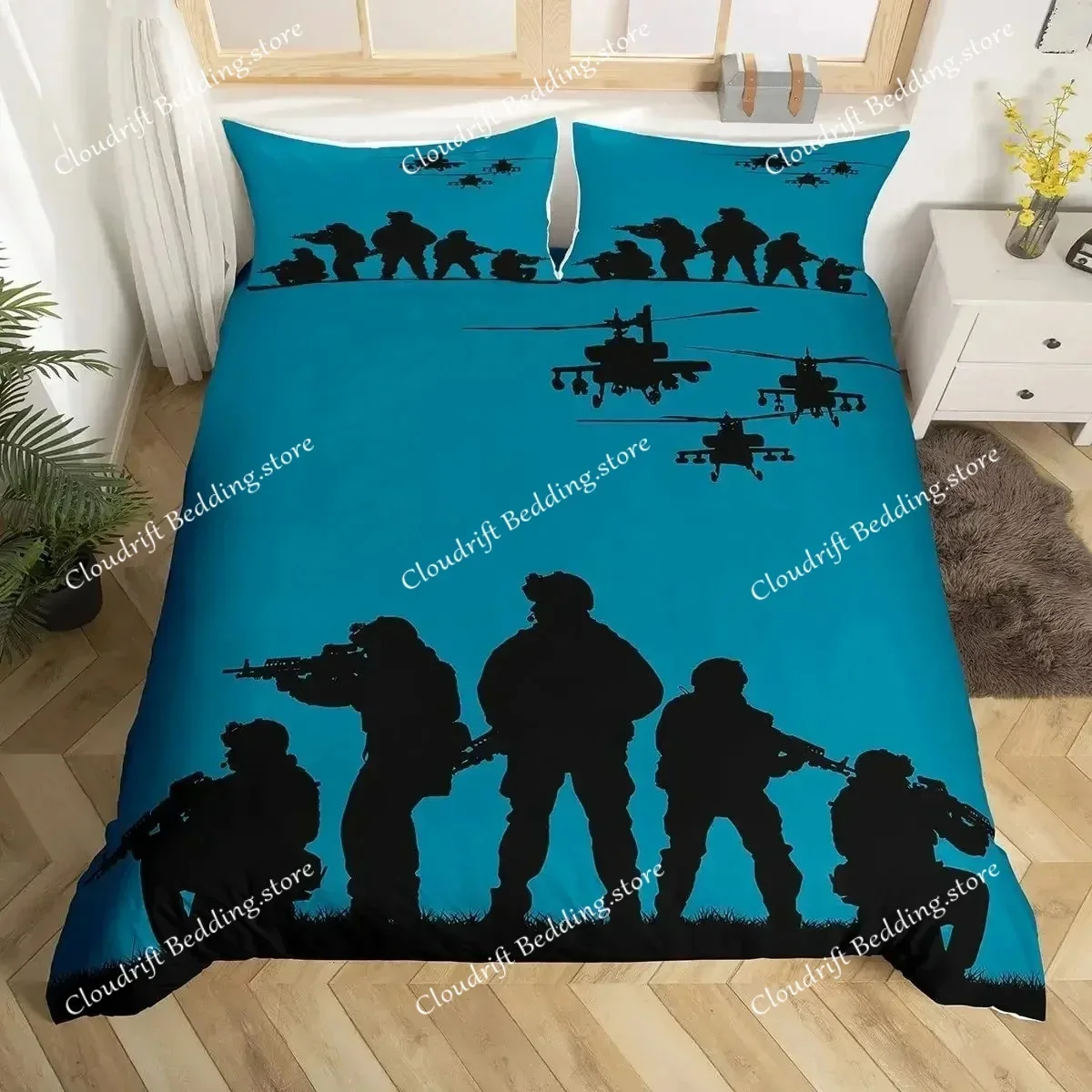 Soldier Duvet Cover Set Army Rifle Machine Gun 3PCS Bedding Set for Boys Under Mission Army Bedclothes Polyester Quilt Cover026 4