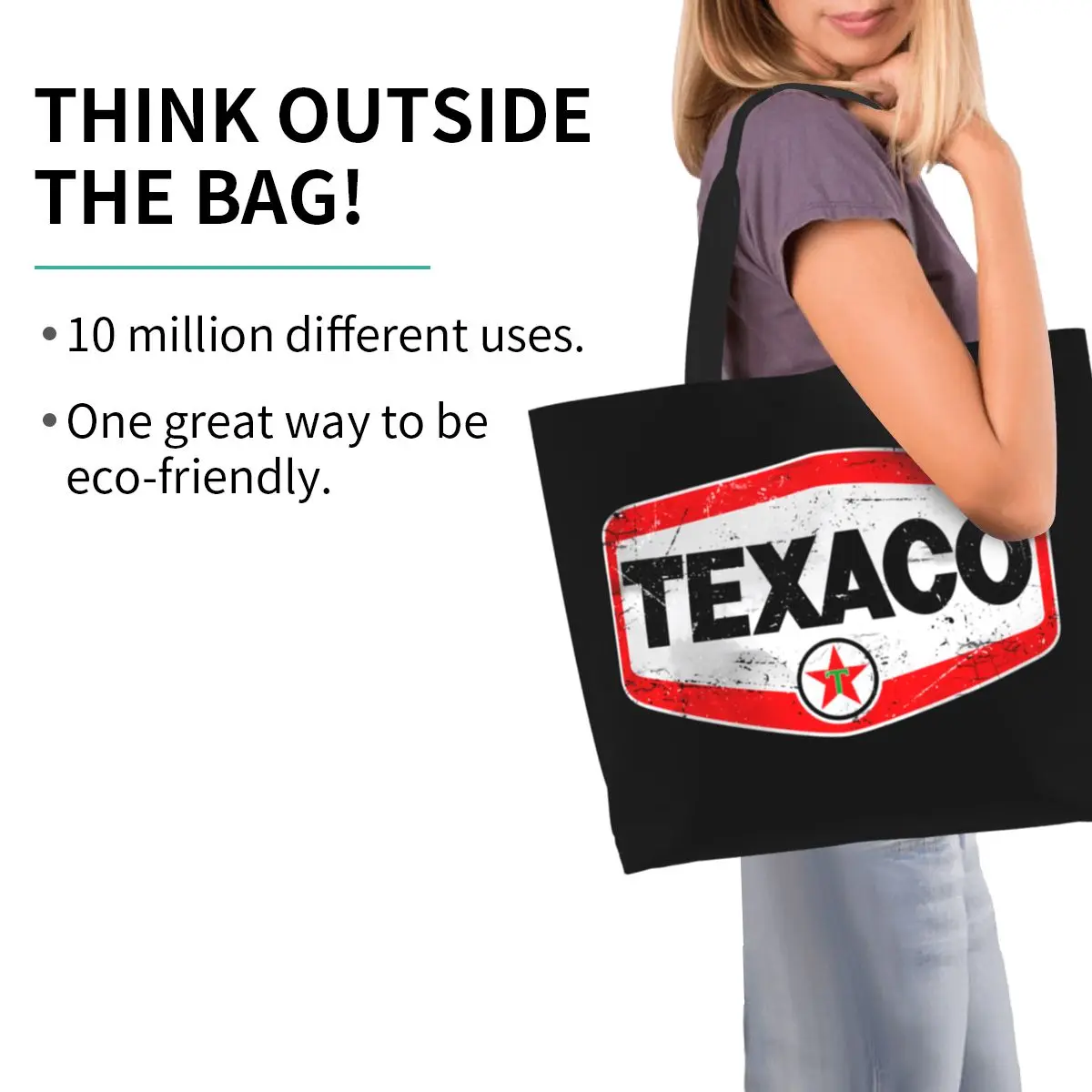 Vintage Texaco Logo Groceries Shopping Bag Fashion Printing Canvas Shopper Tote Shoulder Bag Big Capacity Washable Handbag