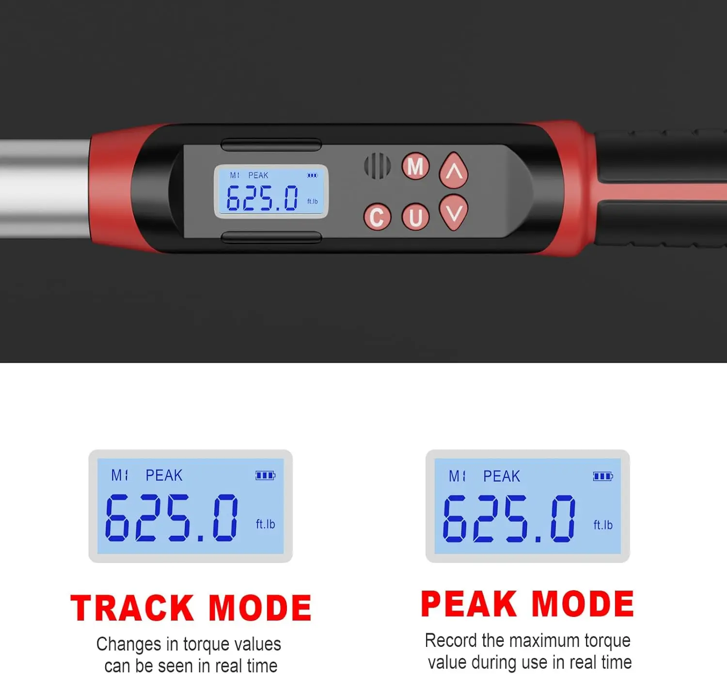 3/4 인치 드라이브 디지털 토크 렌치, 32-626 Ft-lb./42.5-850Nm, 이중 방향, 4 가지 측정 모드, 헤비 듀티 전자 토크