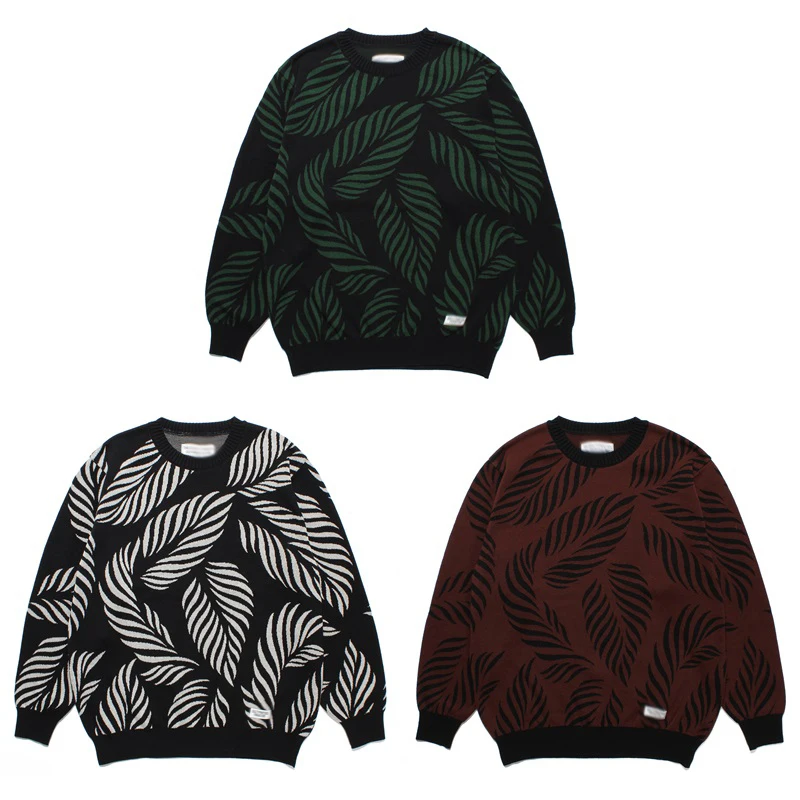 

Pdmcms 23ss Leaf Aloha Рубашка Leaf с полным принтом из чистой хлопчатобумажной пряжи с круглым вырезом Вязаный свитер с капюшоном для мужчин