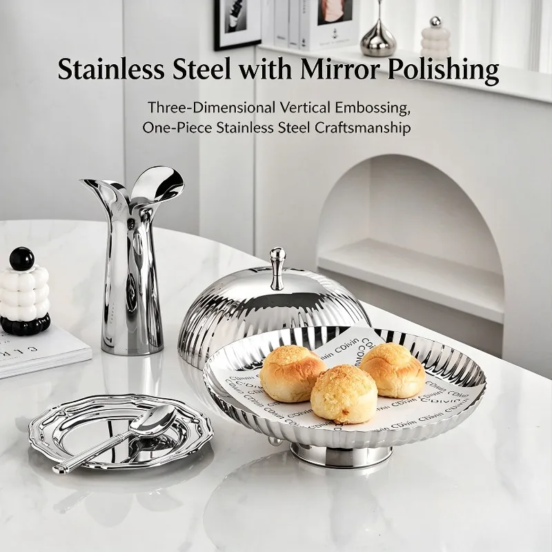 Nordic style stainless steel 304 meal tray light luxury dim sum plate with lid dessert table fruit plate vegetable plate