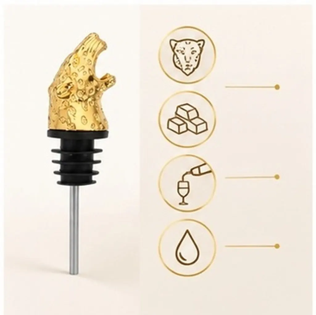 Leopard Head Shape Wine Pourer Stopper Alloy Bottle Cap for Wine Spirits Decanting No Decant Needed Party Fun Atmosphere Gift