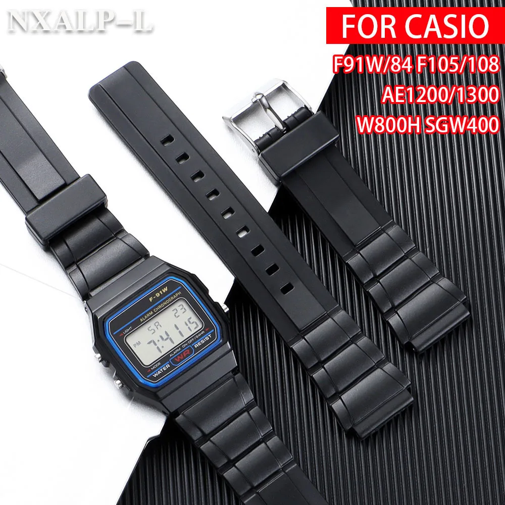 Soft PVC Plastic Strap 18mm For Casio F-91W Silicone Watch Band for AQ230 F84 F108 A168 AE1200 SGW400 Wristband 20mm Replacement
