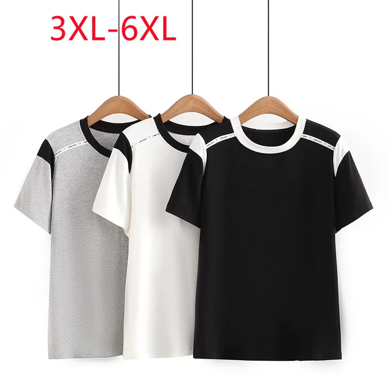 New 2023 Ladies Spring Summer Plus Size Tops For Women Large Size Short Sleeve O-neck Grey T-shirt  3XL 4XL 5XL 6XL