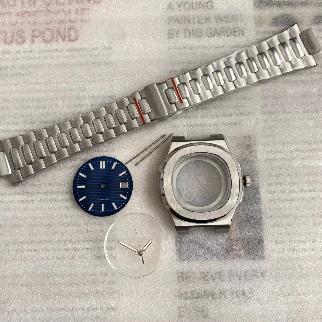 40mm PP Watch Case Watchband Parts Sapphire Crystal Glass For Modified Nautilus Sek Nh35 Nh36 Movement Waterproof 316L Steel