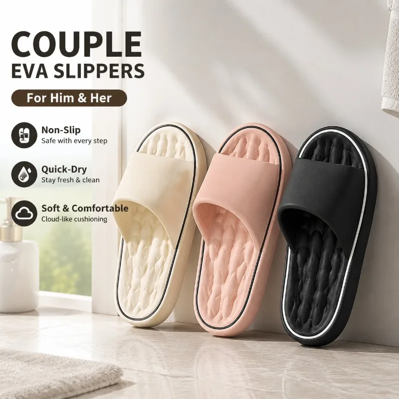 

Couple Line Pattern EVA Slippers, Summer Non-Slip Indoor Slides, Quick-Dry Bathroom Sandals for Him and Her