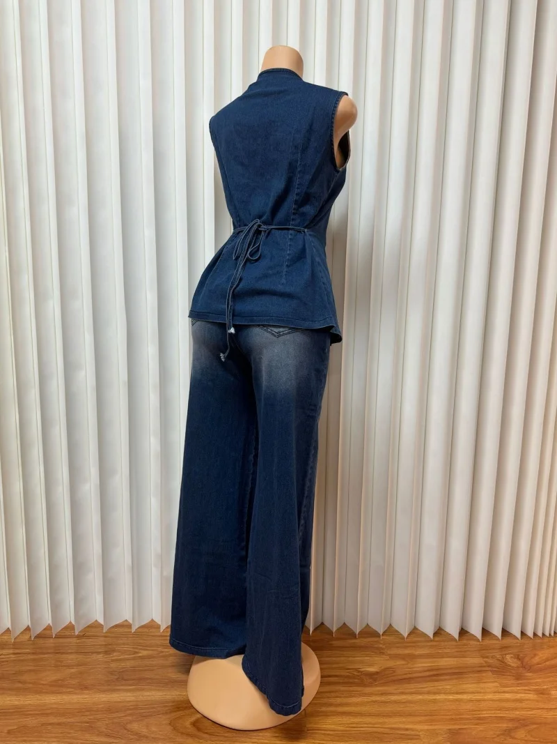 الشارع الشهير الدنيم 2 قطعة مجموعات النساء الزي الصيف ملابس النساء أكمام تانك القمم مستقيم الجينز بانت مجموعات ملابس رياضية غير رسمية