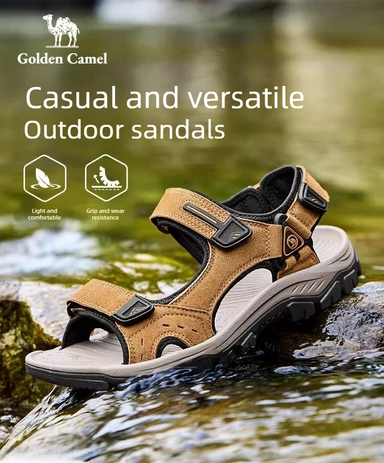 Golden Camel Men's Sandals oft Genuine Leather Sandals Shoes Men Outdoor Summer Shoes Comfort Beach Sandals Creek Wading Shoes