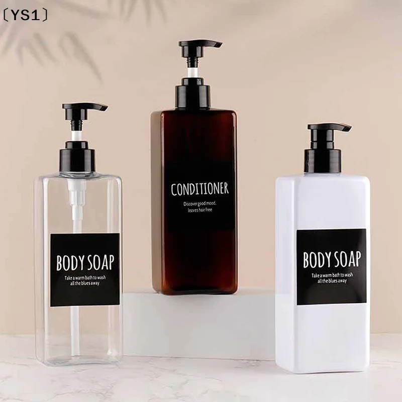 〔YS1〕3Pcs 500ml Square Soap Dispenser Waterproof Label Refillable Empty Bottle For Hand Soap Lotion Shampoo Conditioner