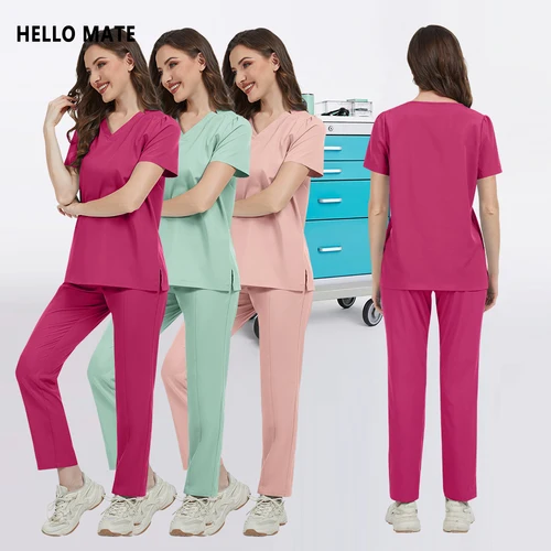 Nuevo uniforme quirúrgico para mujer, conjunto de exfoliantes de enfermería médica para esteticista, pantalón superior clínico, traje de enfermería quirúrgica para médico y dentista, artículos