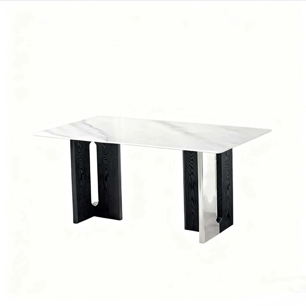Modern Minimalist Rock Dining Table and Chair Set; Small Space Rectangular Dining Table for Home Use