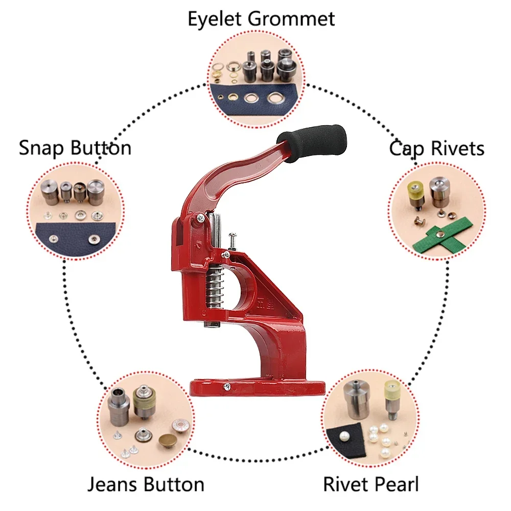 Hand Punch Press Machine and Metal Dies For Snap Buttons Tools Mold for Leathercraft Clothing Bags Jeans Sewing Accessories